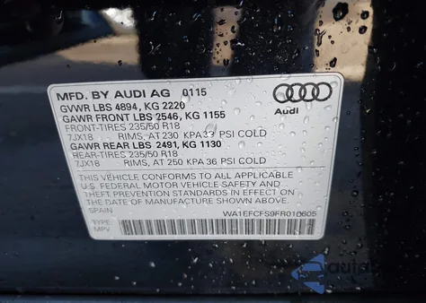 2015 Audi Q3 2.0T Premium Plus z USA, uszkodzony, nr VIN WA1EFCFS9FR010605